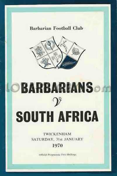 1970 Barbarians v South Africa  Rugby Programme